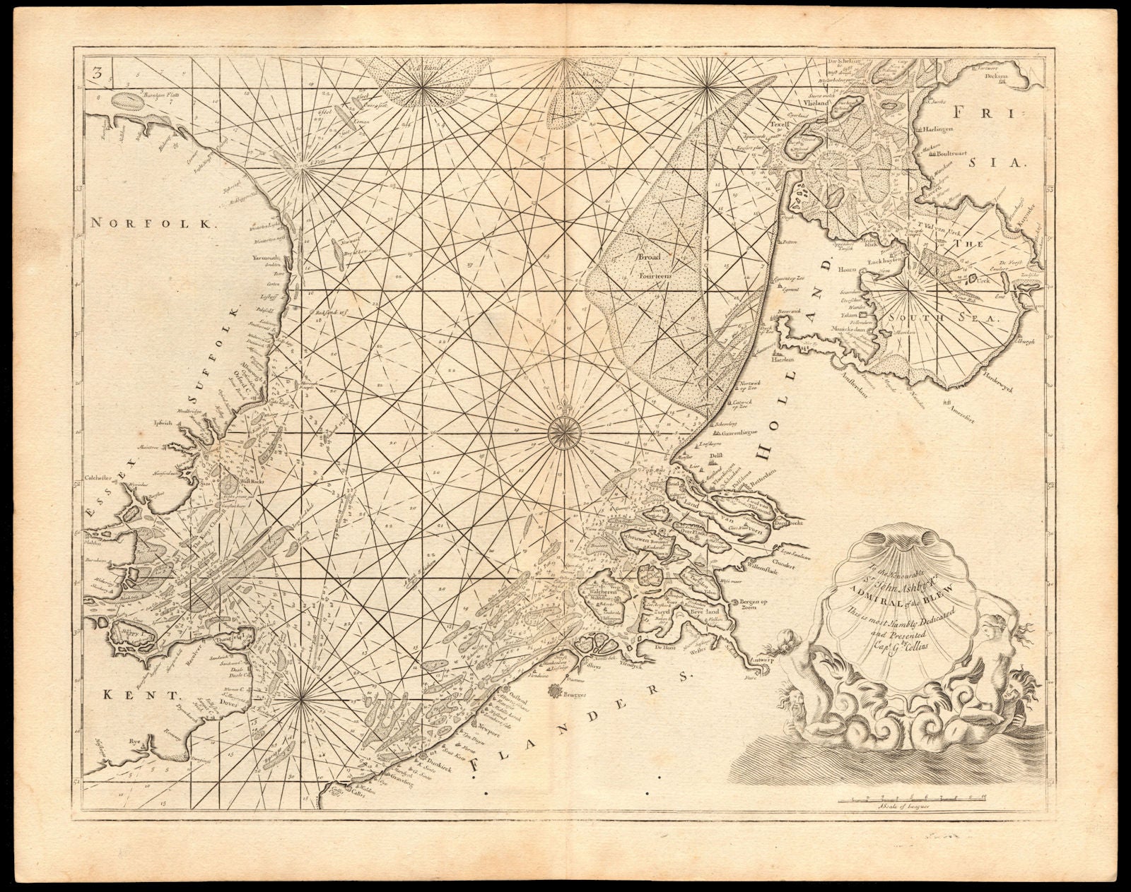 NORTH SEA coast chart. East Anglia Kent Holland Flanders. COLLINS c1774 map